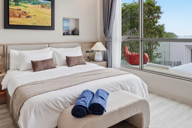 Primary bedroom with direct terrace access and sea view, Veranda Sea View Suite